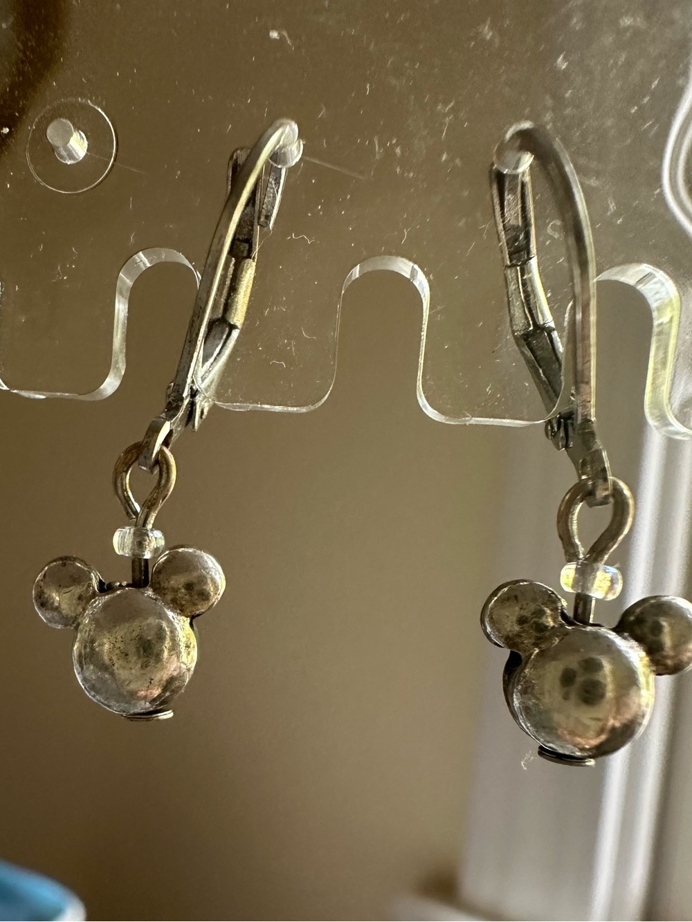 Mickey Mouse Lever Back Dangle Earrings Silver